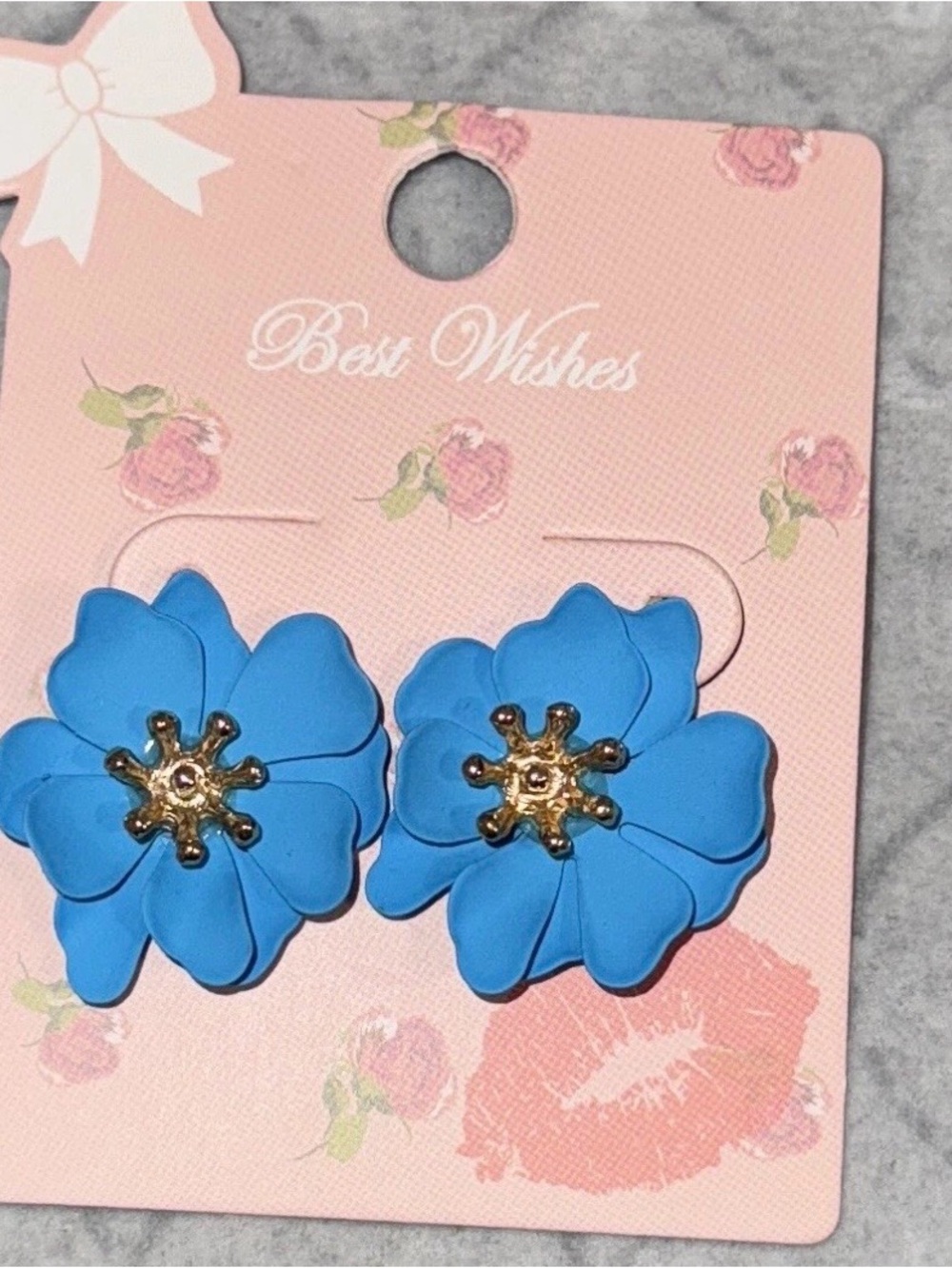 Blue Flower Earrings with Gold Center